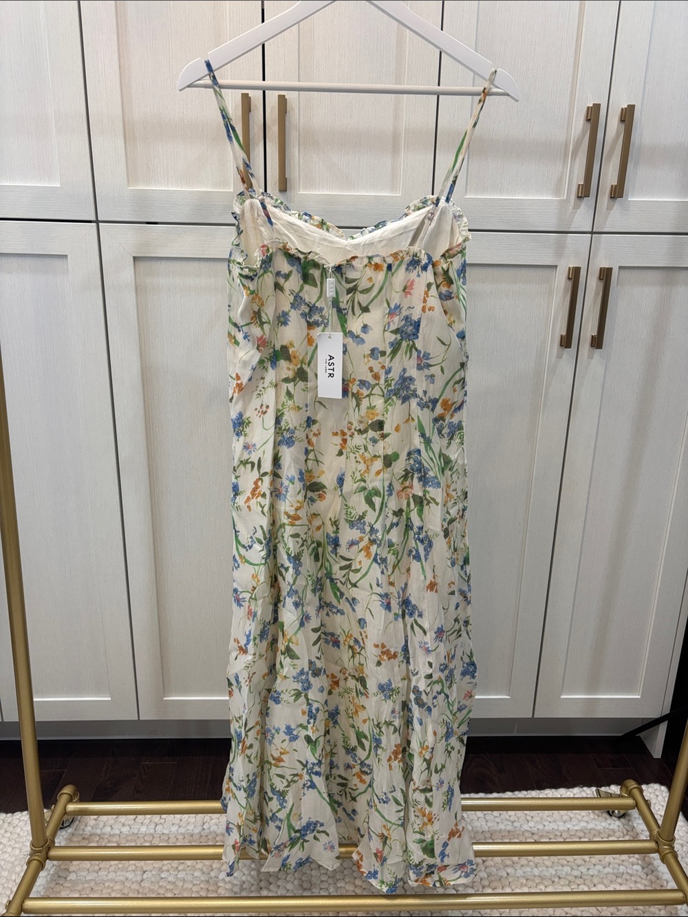 Astr Floral Slip Maxi Dress in Cream with Blue & Green Print - Picture 2 of 3